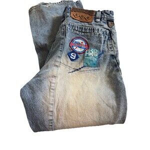 Y2K AKADEMIKS Embroidered Patch Baggy Hop Hop Jean 36x32 *Untreated Stains*